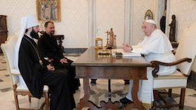 Metropolitan Antonij with Pope Francis -  5 August 2022.  Image Vatican Media