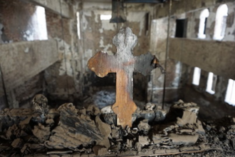 St George's Coptic Catholic Cathedral in Luxor badly damaged in an arson attack in 2016 © ACN