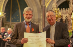 Archbishop Diarmuid Martin conferring Justin Kilcullen with Order of Saint Gregory in 2019.