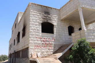 Arson attack with grafitti,  on family homes in Duma, West Bank. 12.6.2024.