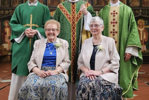 Sr Angela and Sr Margarita, with Bishop Jim Curry, present & past PPs Fr Damian Ryan & Fr Sean Church.