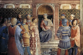 Condemnation of St Laurence by the Emperor Valerian, by Fra Angelico, Panted 1447-1449 © Cappella Niccolina, Palazzi Pontifici, Vatican / Wikimedia Commons