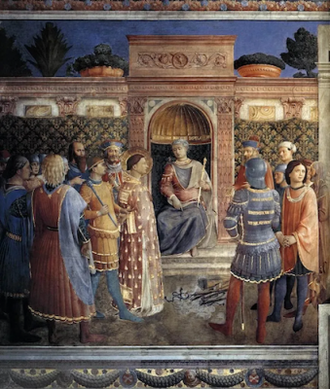 Condemnation of St Laurence by the Emperor Valerian, by Fra Angelico, Panted 1447-1449 © Cappella Niccolina, Palazzi Pontifici, Vatican / Wikimedia Commons