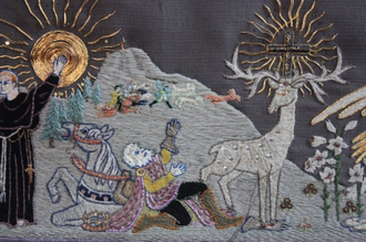 Detail of embroidery in Canongate Kirk explaining origin of the church. Wiki image