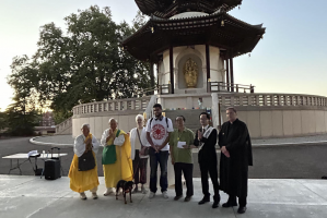 Rev Nagase with speakers and participants by the Peace Pagoda