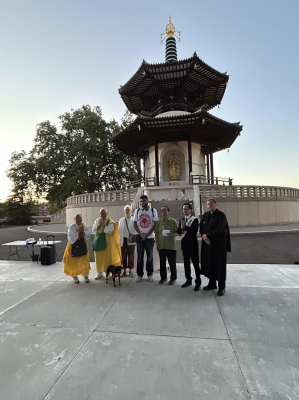 Rev Nagase with speakers and participants by the Peace Pagoda