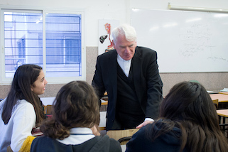 Archbishop Noël Treanor at Sisters of Nazareth High School, Haifa. Holy Land Co-ordination 2019.