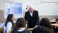 Archbishop Noël Treanor at Sisters of Nazareth High School, Haifa. Holy Land Co-ordination 2019.