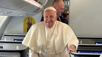 Pope boards plane.  Image: Vatican Media