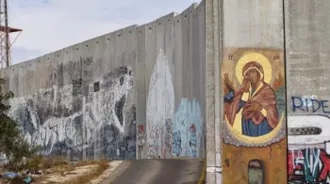 Icon of Our Lady on Separation Wall, Bethlehem