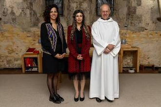 Dalia Qumsieh and Mays Nassar with Archbishop