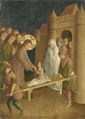 Raising of Widow's Son at Nain,   by Master of the Darmstadt Passion, 1445  © Alte Pinakothek, Munich