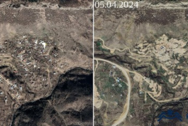 Satellite images showing destruction of Armenian village of Karin Tak. Image: Monument Watch