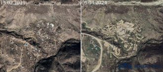 Satellite images showing destruction of Armenian village of Karin Tak. Image: Monument Watch