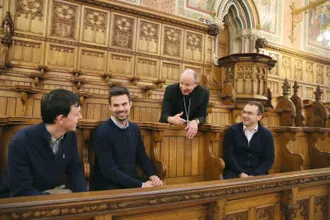 Bishop Cullinan with seminarians in St Patrick's College Chapel, Maynooth. Image: COC