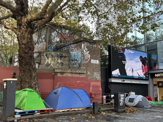 Destitute, homeless asylum seekers camped in central London - November 2023.  Image: ICN/JS