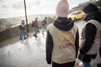 Ecumenical Accompaniers offer an international presence as Palestinian children go to school in Bethlehem area.    Photo: Albin Hillert/WCC