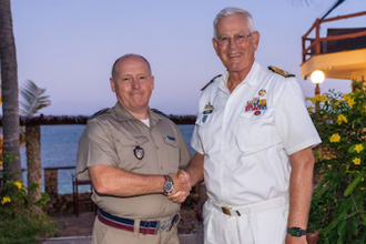 Rev (Sqn Ldr) Neil Galloway MBE RAF, AMI Secretary General, left. Vice admiral (ret) Matthieu Borsboom, AMI President, right.