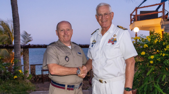 Rev (Sqn Ldr) Neil Galloway MBE RAF, AMI Secretary General, left. Vice admiral (ret) Matthieu Borsboom, AMI President, right.