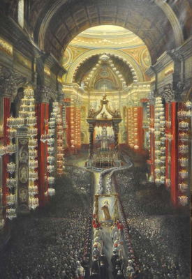 The solemn Canonisation of Thérèse, 17 May 1925 at St Peter's, Vatican, Pope Pius XI delivers his homily in the presence of 23 cardinals, 250 bishops, and 50000 faithful. The Blessed is now 'Saint Thérèse of the Child Jesus' © Les Archives du Carmel de