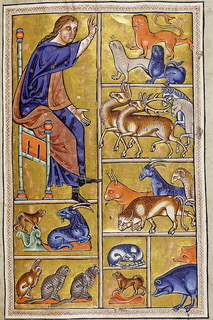 Aberdeen Bestiary Folio 005r Adam Names Animals