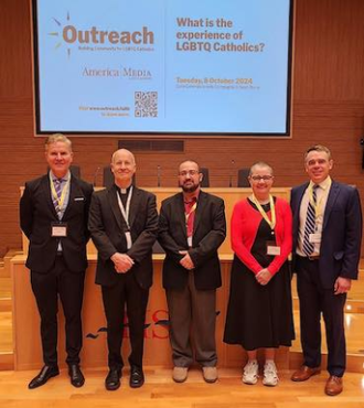 l-r: Juan Carlos Cruz, James Martin, SJ, Christopher Vella, Janet Obeney-Williams and Michael J O'Loughlin