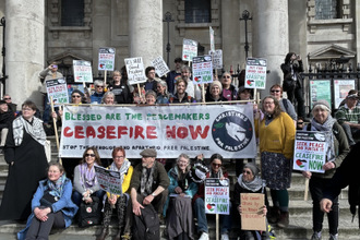 Christian campaigners outside St Martin in the Fields, Trafalgar Square, London