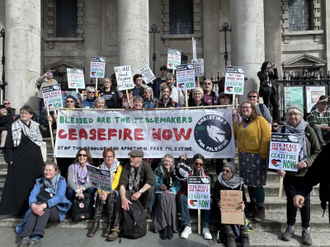 Christian campaigners outside St Martin in the Fields, Trafalgar Square, London