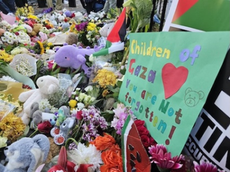 Toys and flowers left at gates of Downing Street