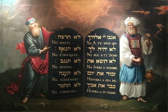 Moses and Aaron with the Ten Commandments painted by Aron de Chavez circa 1675