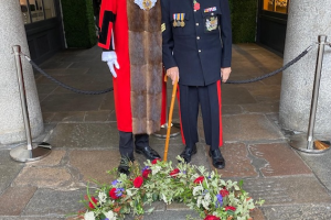 Mayor Rigby with veteran Louis Myers at Covent Garden ceremony