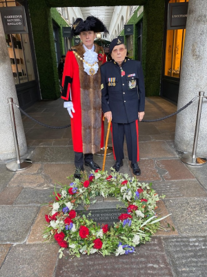 Mayor Rigby with veteran Louis Myers at Covent Garden ceremony