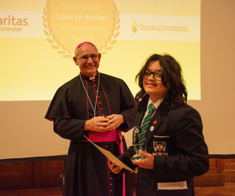 Bishop Paul McAleenan with Kai Shah  - Young Volunteer of the Year  Image Caritas Westminster.