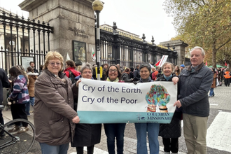 Columban Missionaries and FCJ Sister outside British Museum before the start of the march