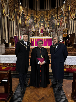 Westminster Mayor Rigby with Papal Nuncio, Archbishop Buendía, and José María Robles Fraga from Spanish Embassy