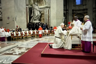 Fr Radcliffe receives red hat in his Dominican habit   Image:  ICN screenshot