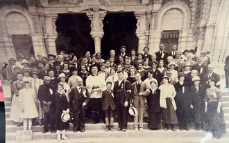 Jack Traynor (front centre) on a trip to Lourdes in 1925, following his miraculous cure.