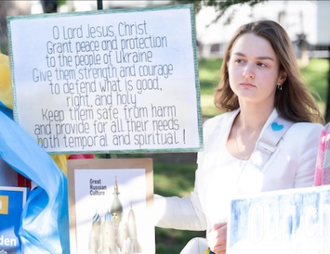 Prayer for Ukraine outside 11th Assembly of WCC, 31/8 - 8/9 2022 Karlsruhe, Germany.