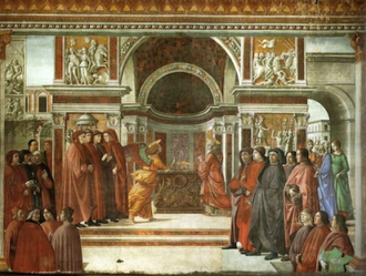 The Angel appears to Zacharias, fresco painting by Domenico Ghirlandaio, 1486 © Santa Maria Novella, Florence