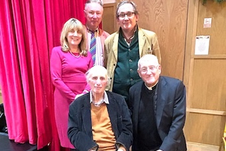 l-r: (back row) Jane Spencer-Prior, Frederick Appleby, Jonathan Coote, (front) Michael Slater with Father Denis Touw