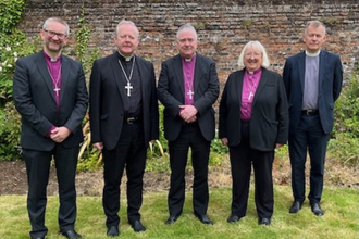 l-r: Revd Dr John Alderdice, Archbishops Eamon Martin and John McDowell, Rt Revd Sarah Groves, Rt Revd Dr Richard Murray