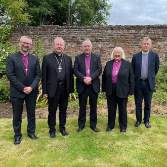 l-r: Revd Dr John Alderdice, Archbishops Eamon Martin and John McDowell, Rt Revd Sarah Groves, Rt Revd Dr Richard Murray