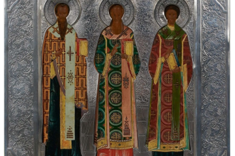 Three Holy Hierarchs, Saints Basil Caesarea, Saint Gregory and Saint John Chrysostom, Russian Icon,  1900 © Temple Gallery, London, all rights reserved