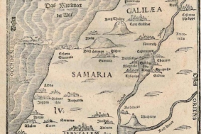 Holy Land Map  by Heinrich Bünting, from Tafel des Heiligen Landes zu dem Neuen Testament dienlich, 1582,  woodcut print  © Christian Art