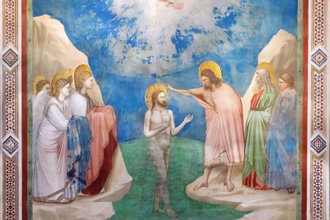 The Baptism of Jesus,  Fresco by Giotto. Painted 1303-1305, Scrovegni Chapel, Padua  © Alamy