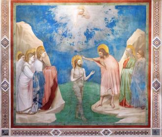 The Baptism of Jesus,  Fresco by Giotto. Painted 1303-1305, Scrovegni Chapel, Padua  © Alamy