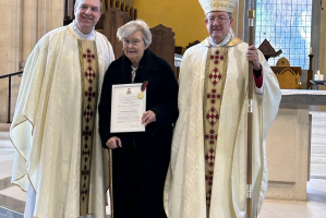 Sr Bernadette with Canon John O'Leary and Bishop John Sherrington