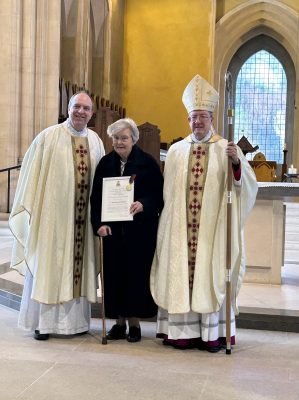 Sr Bernadette with Canon John O'Leary and Bishop John Sherrington