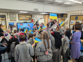 All Saints pupils wave at their friends in Kyiv