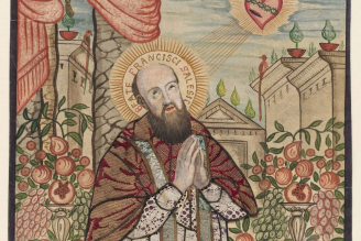 Saint Francis de Sales, 18th century, hand-coloured engraving, fabric, lace ©Metropolitan Museum, New York